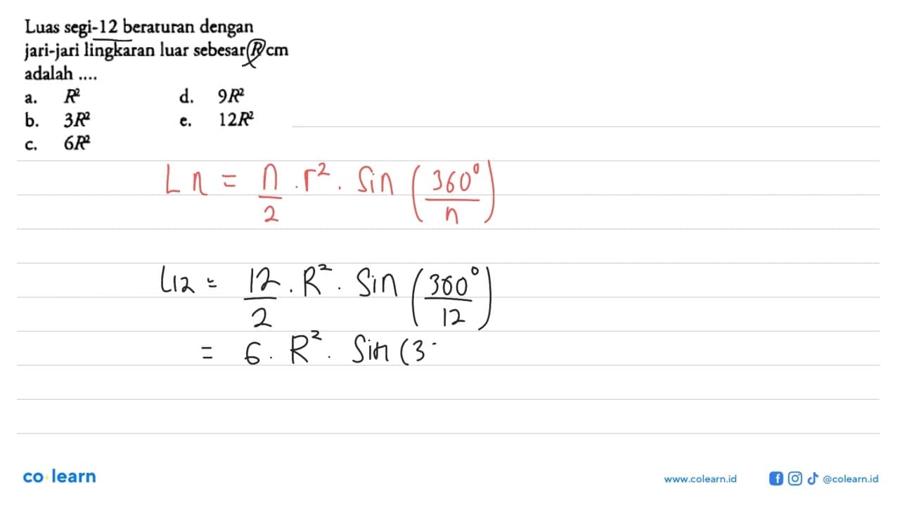 Luas segi- 12 beraturan dengan jari-jari lingkaran luar