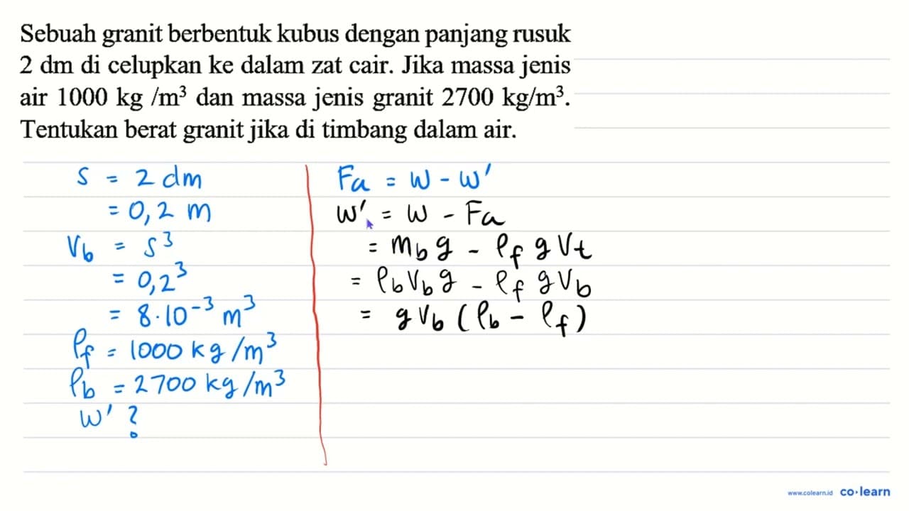 Sebuah granit berbentuk kubus dengan panjang rusuk 2 dm di