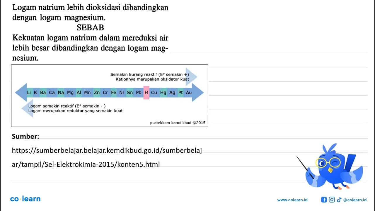 Logam natrium lebih dioksidasi dibandingkan dengan logam