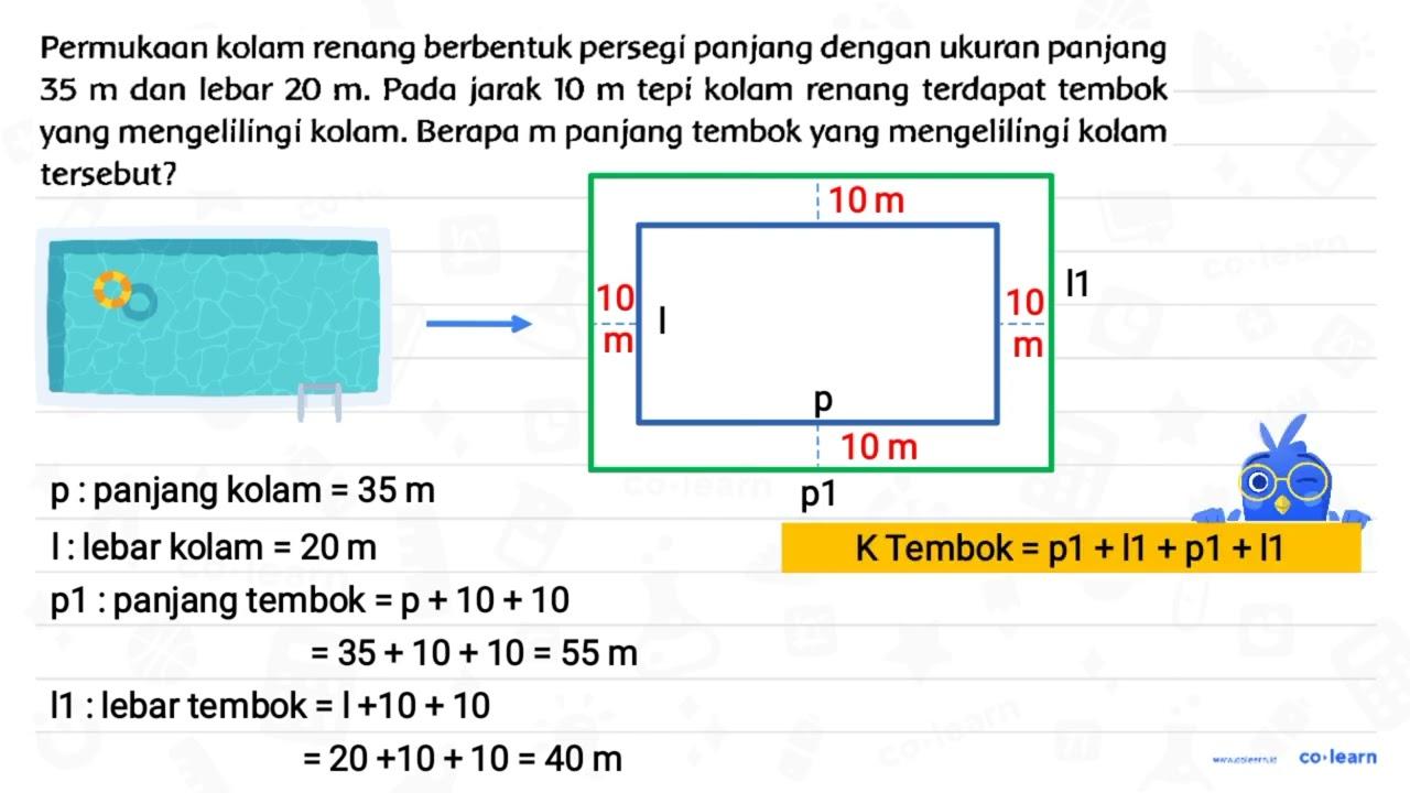 Permukaan kolam renang berbentuk persegi panjang dengan