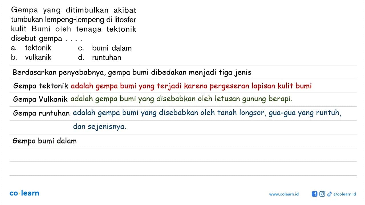 Gempa yang ditimbulkan akibat tumbukan lempeng-lempeng di