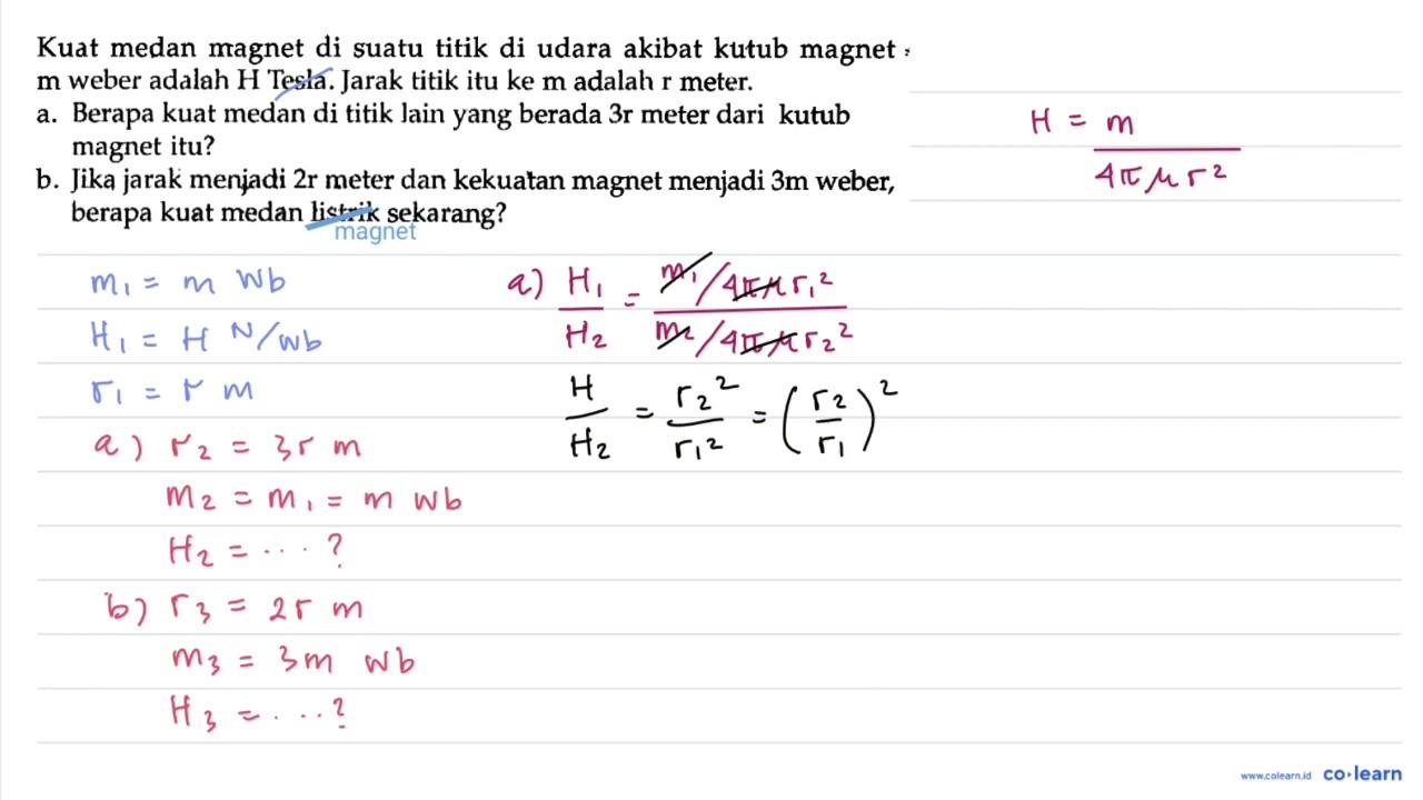 Kuat medan magnet di suatu titik di udara akibat kutub