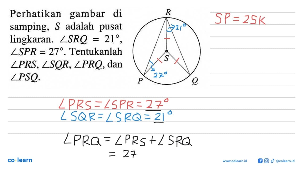 Perhatikan gambar di samping, S adalah pusat lingkaran.