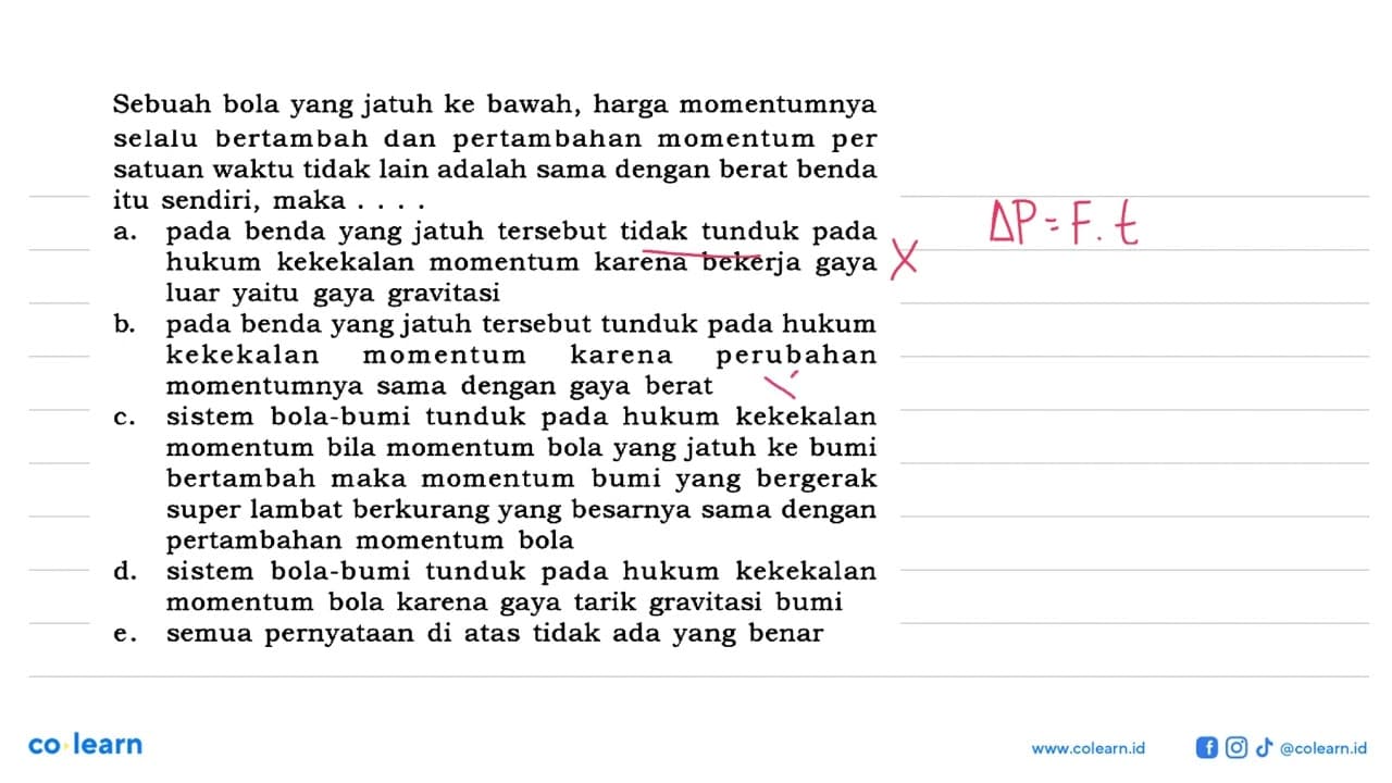 Sebuah bola yang jatuh ke bawah, harga momentumnya selalu