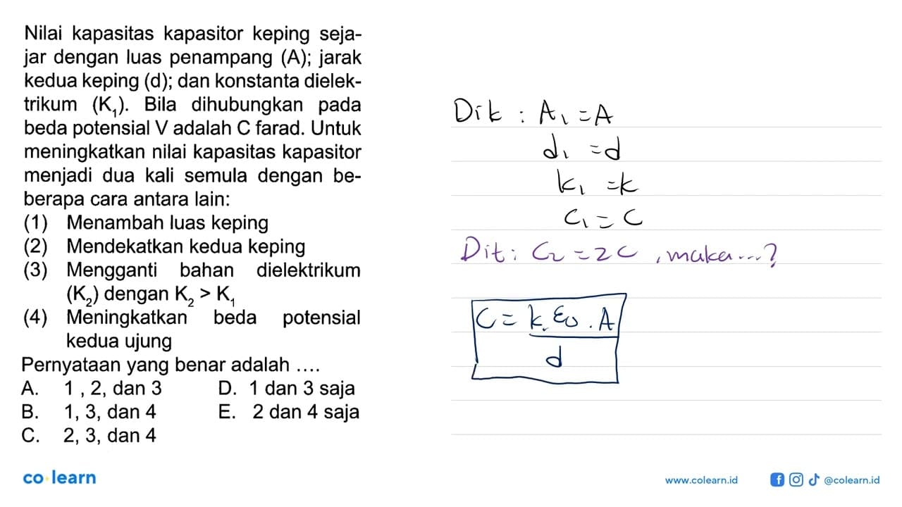 Nilai kapasitas kapasitor keping sejajar dengan luas