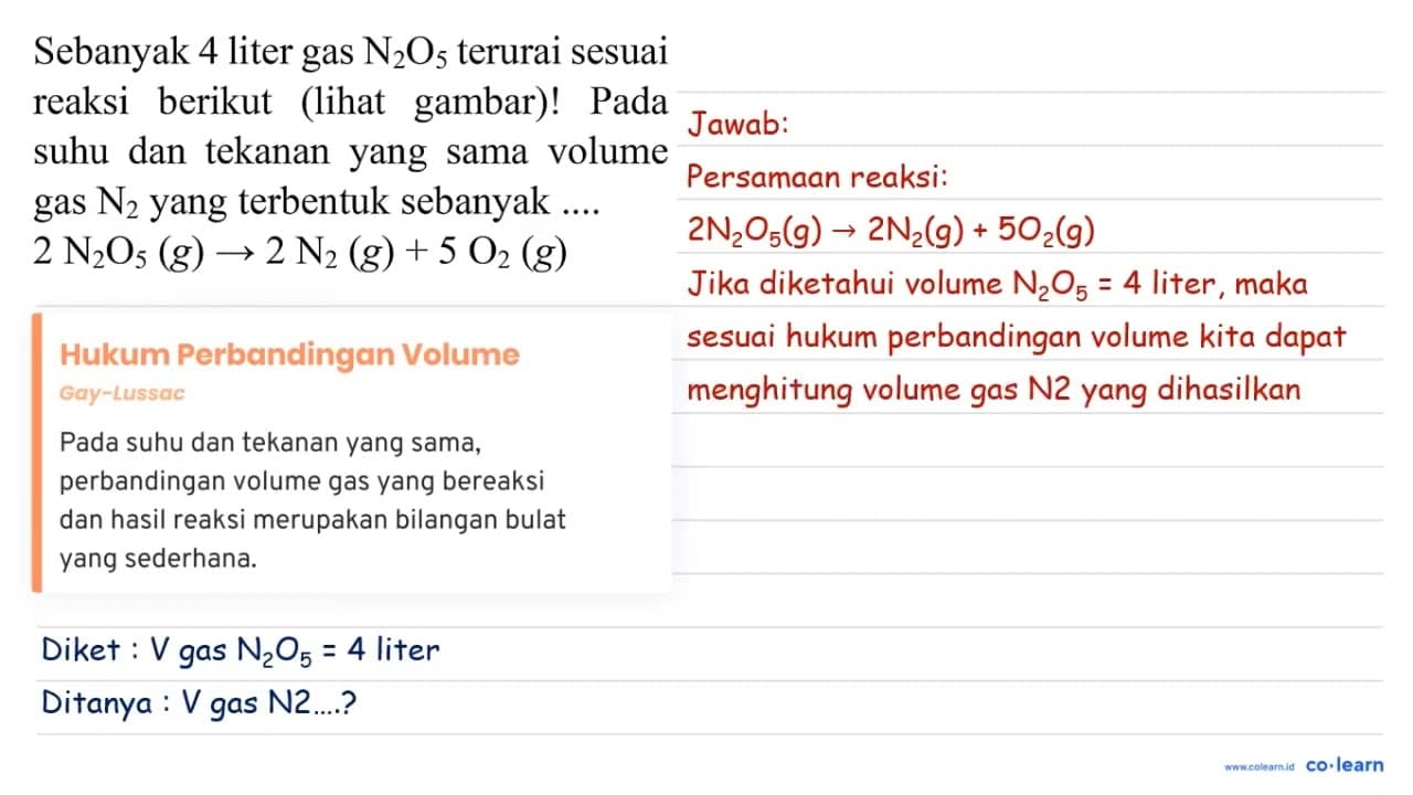 Sebanyak 4 liter gas N_(2) O_(5) terurai sesuai reaksi