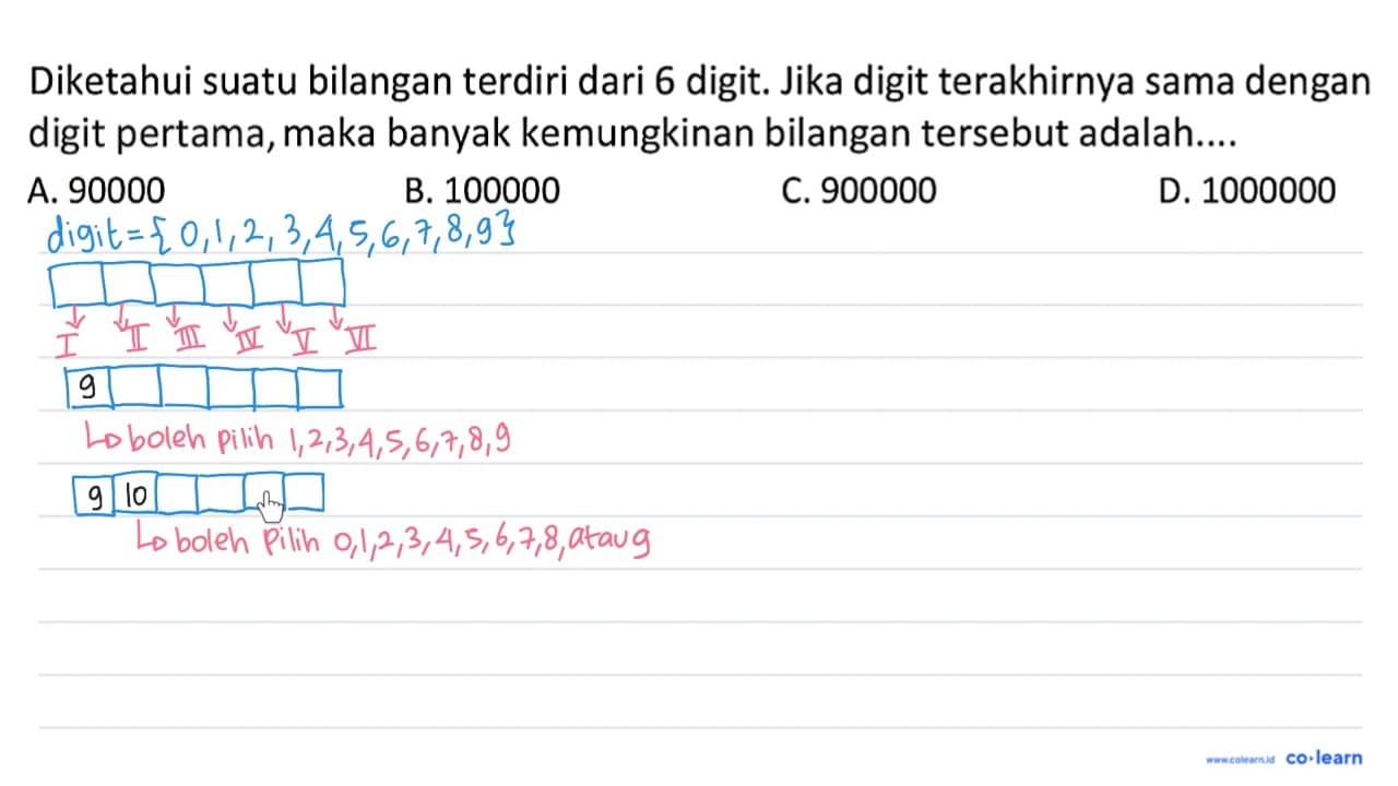 Diketahui suatu bilangan terdiri dari 6 digit. Jika digit