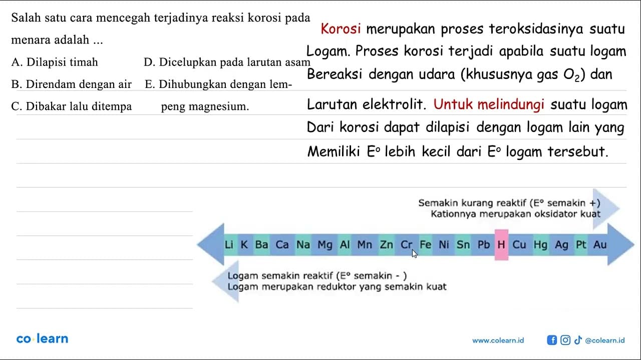 Salah satu cara mencegah terjadinya reaksi korosi pada