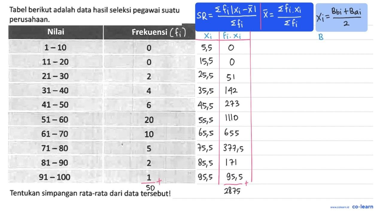 Tabel berikut adalah data hasil seleksi pegawai suatu