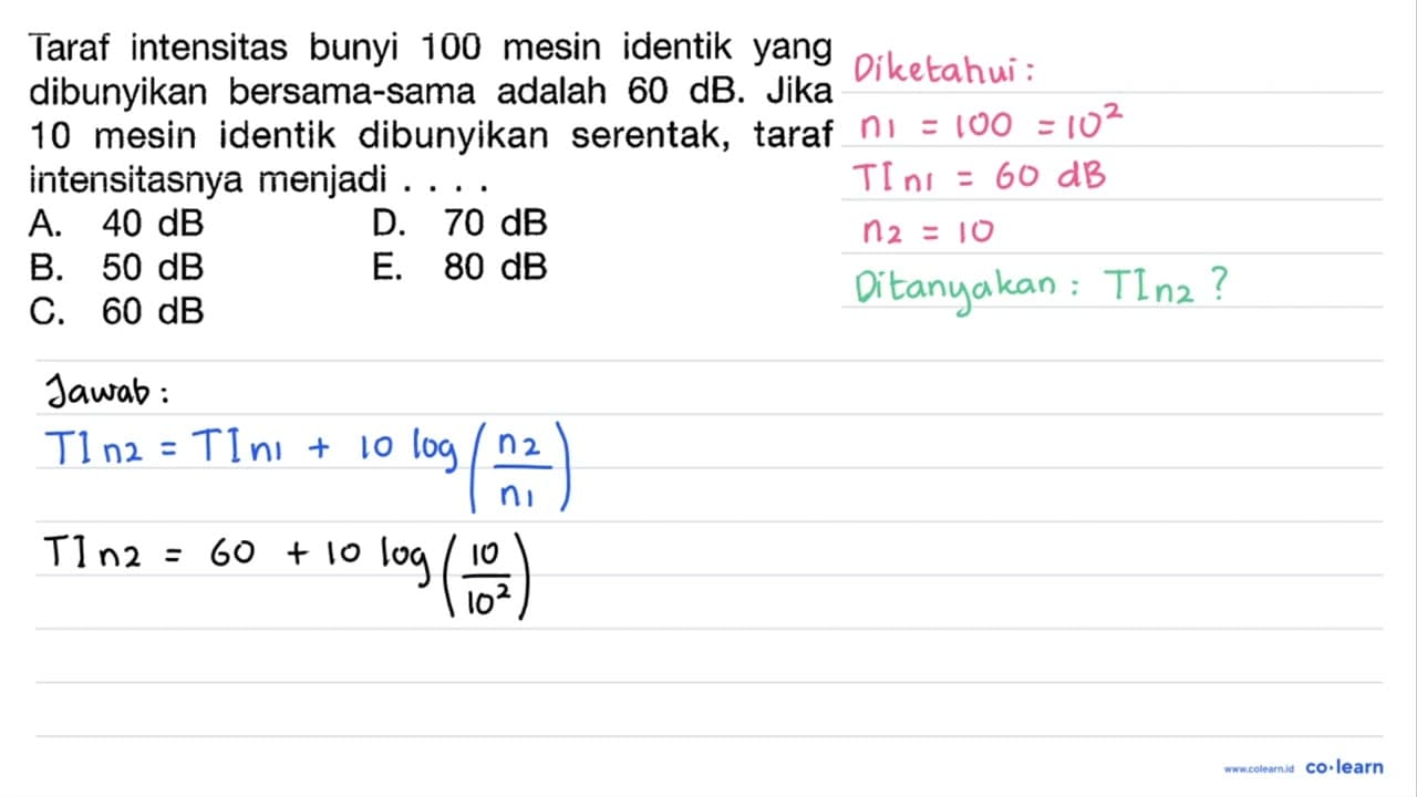 Taraf intensitas bunyi 100 mesin identik yang dibunyikan