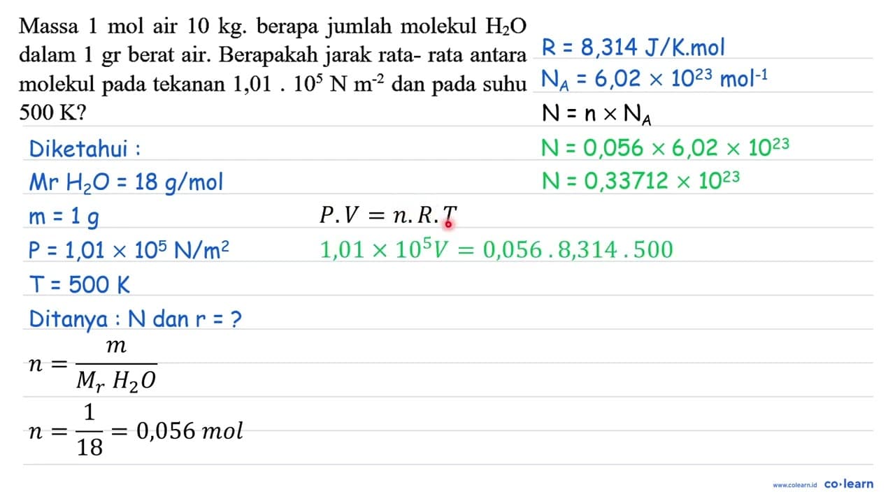 Massa 1 mol air 10 kg . berapa jumlah molekul H_(2) O dalam