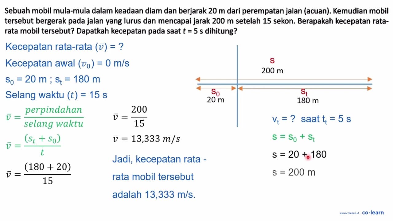 Sebuah mobil mula-mula dalam keadaan diam dan berjarak 20 m