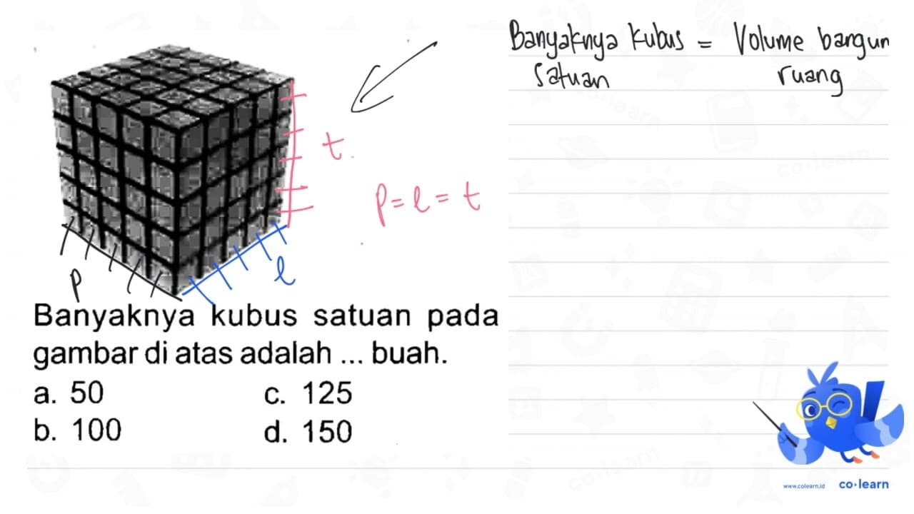 Banyaknya kubus satuan pada gambar di atas adalah ... buah.