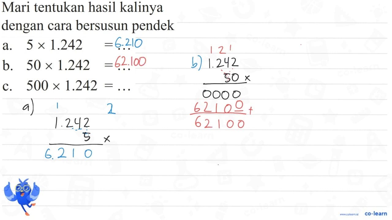 a. 5 x 1.242=... b. 50 x 1.242=... c. 500 x 1.242=...