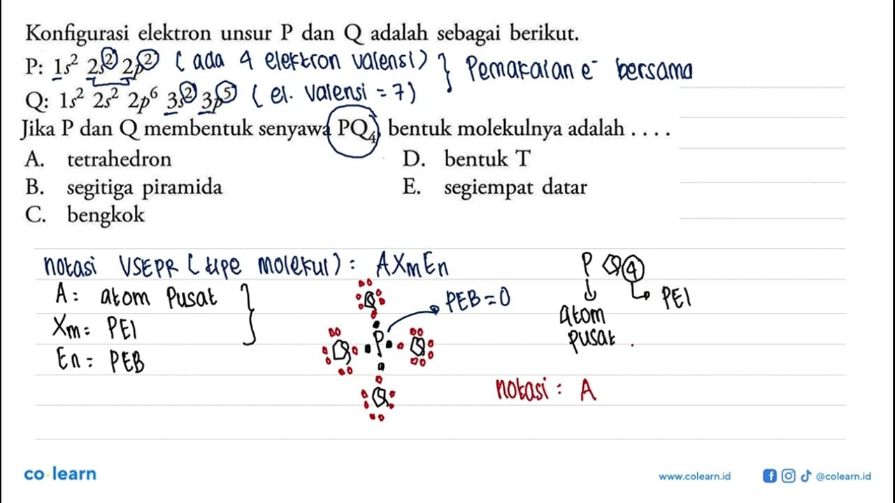 Konfigurasi elektron unsur P dan Q adalah sebagai