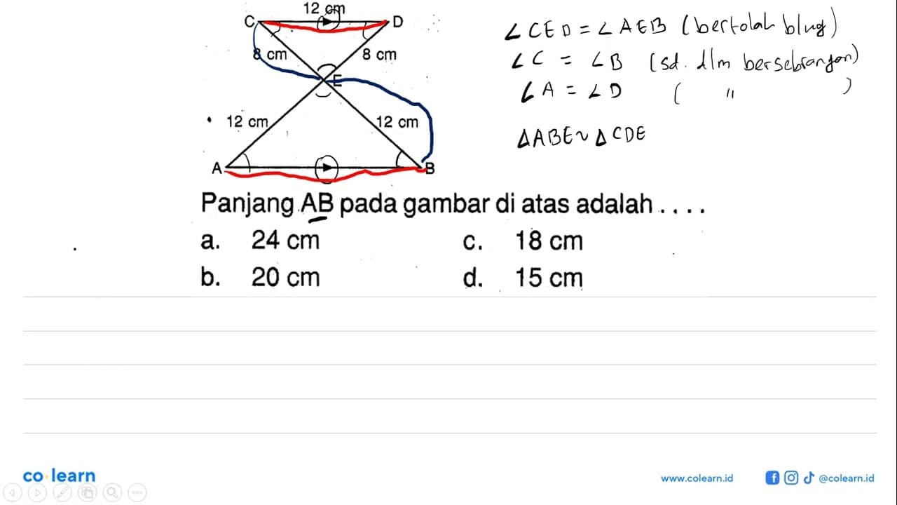 C 12 cm D 8 cm 8 cm E 12 cm 12 cm A B Panjang AB pada