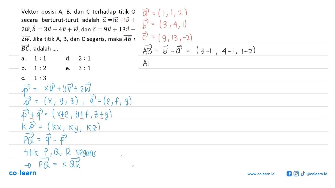 Vektor posisi A, B, dan C terhadap titik O secara
