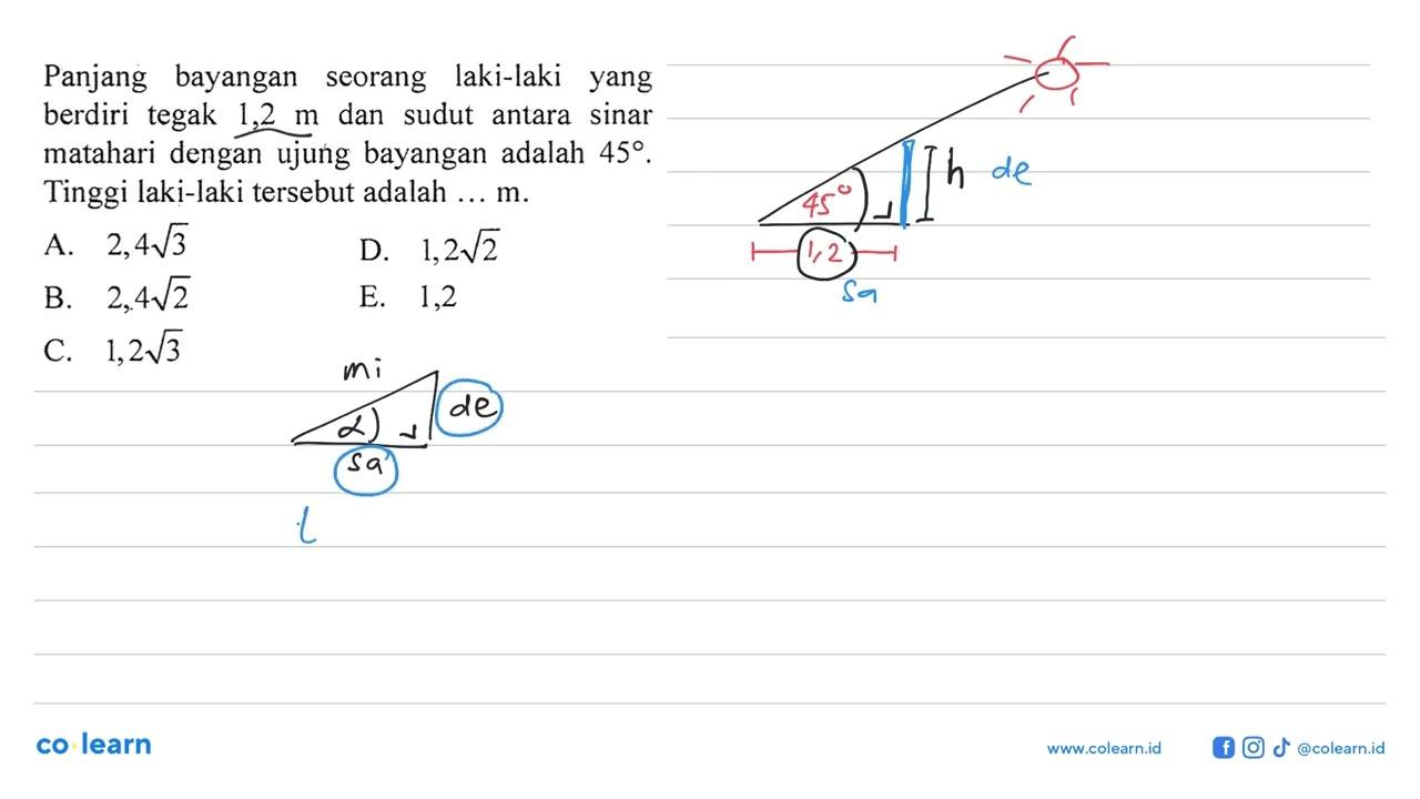 Panjang bayangan seorang laki-laki yang berdiri tegak 1,2 m