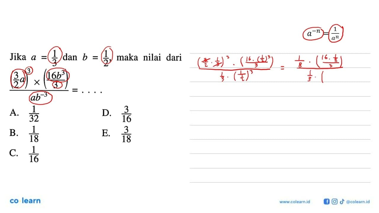 Jika a=1/3 dan b=1/2, maka nilai dari