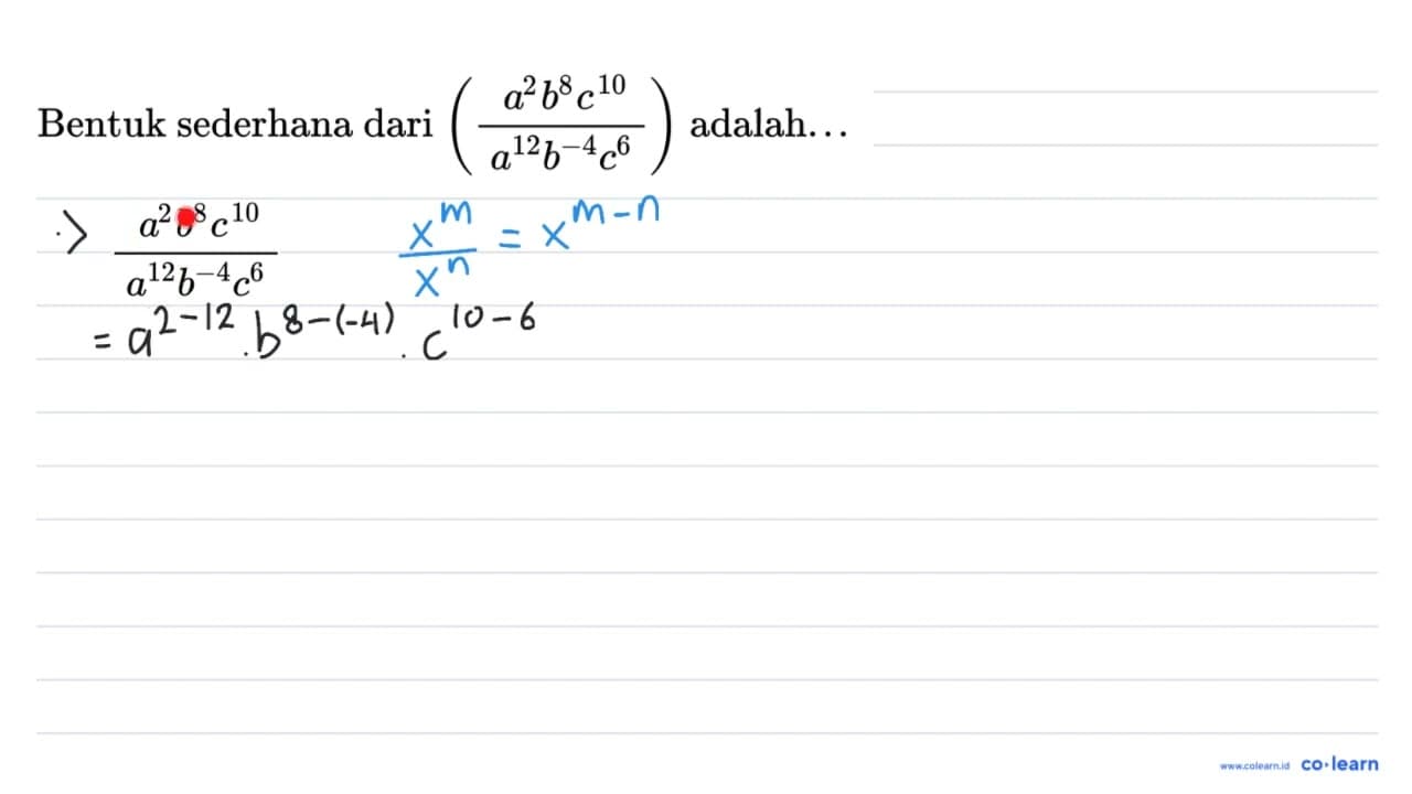 Bentuk sederhana dari ((a-b^(8) c^(10))/(a^(12) b^(-4)