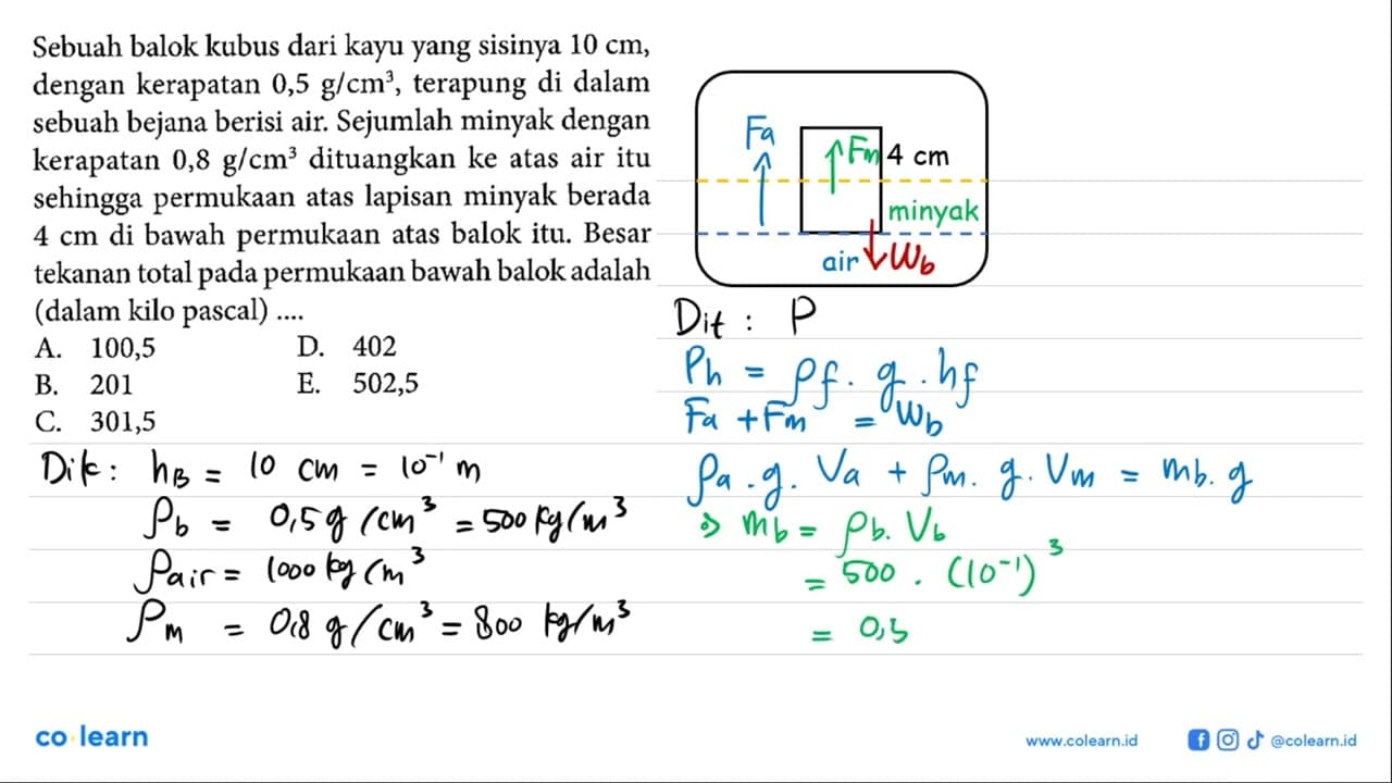 Sebuah balok kubus dari kayu yang sisinya 10 cm, dengan