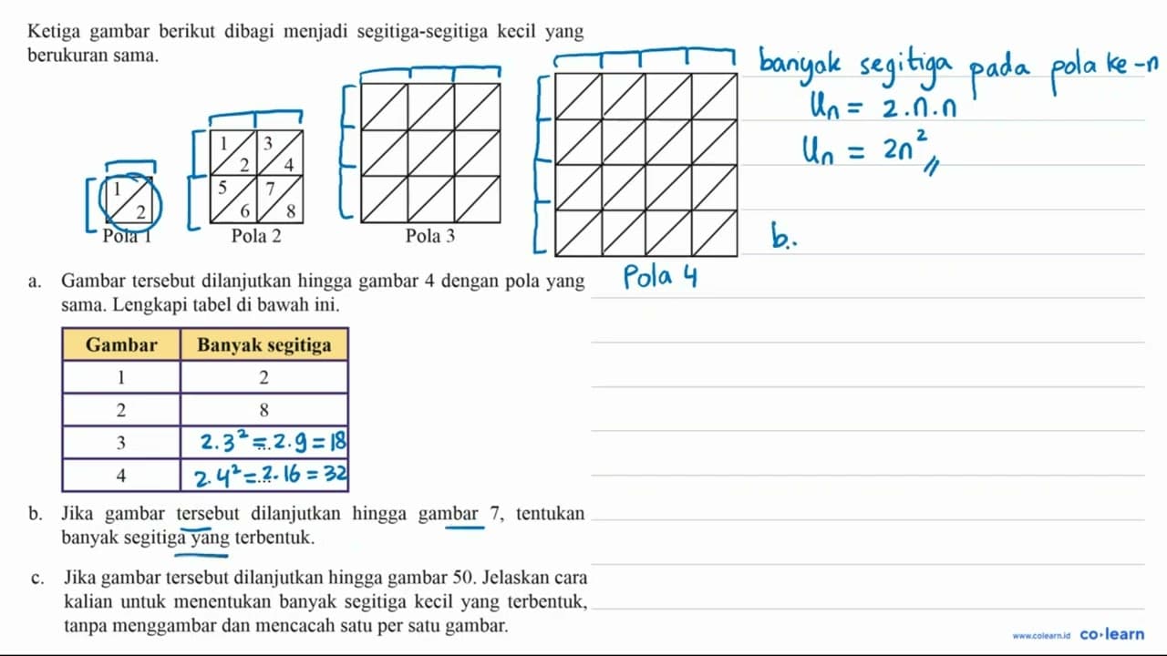 Ketiga gambar berikut dibagi menjadi segitiga-segitiga