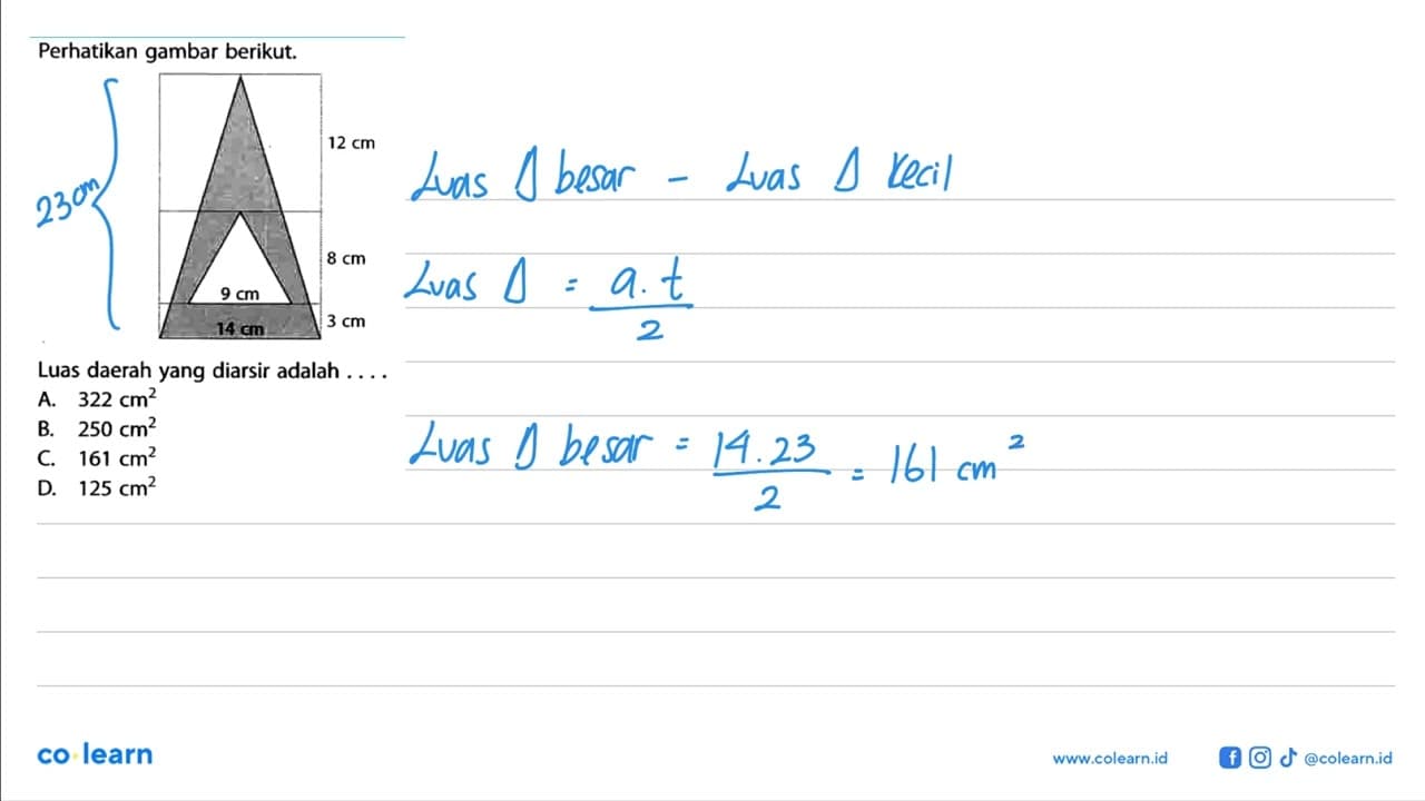 Perhatikan gambar berikut. 12 cm 9 cm 8 cm 14 cm 3 cm Luas