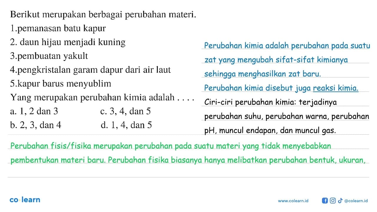 Berikut merupakan berbagai perubahan materi. 1.pemanasan