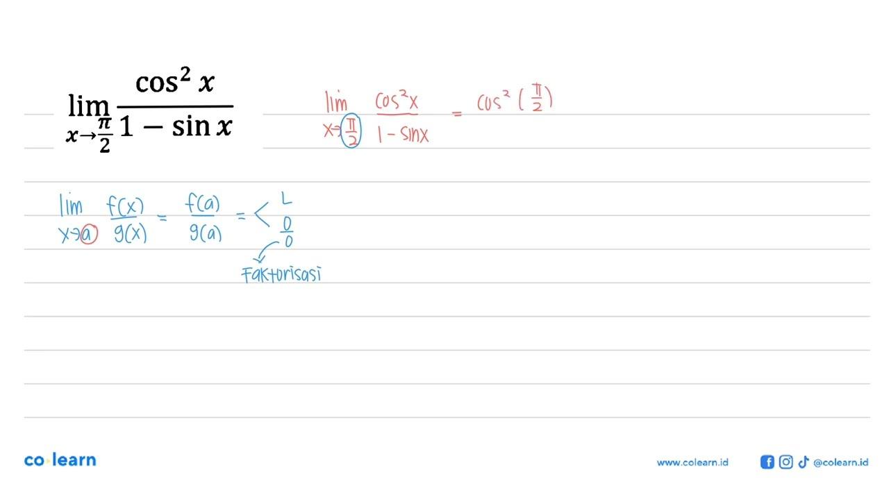 lim x->(phi/2) (COs^2 x/(1-sin x))