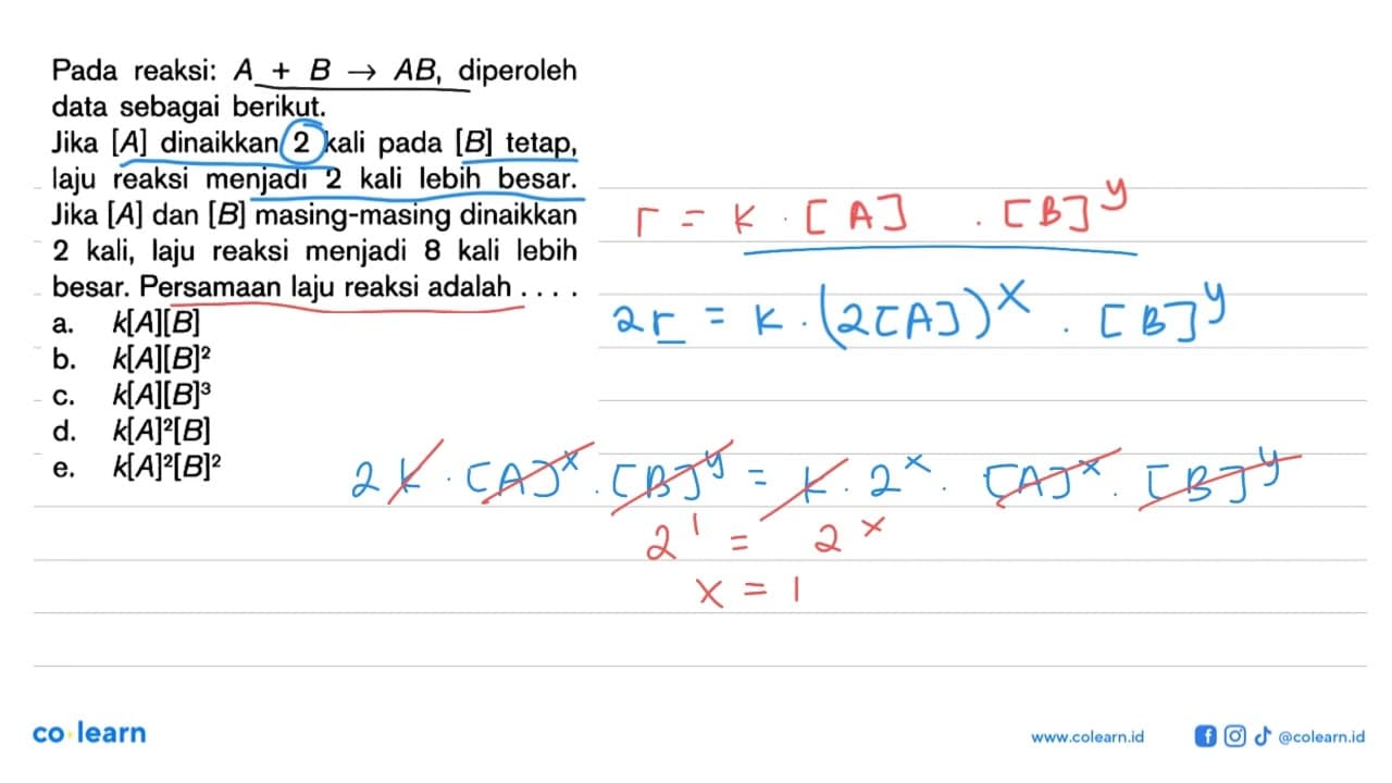 Pada reaksi: A + B -> AB, diperoleh data sebagai berikut.