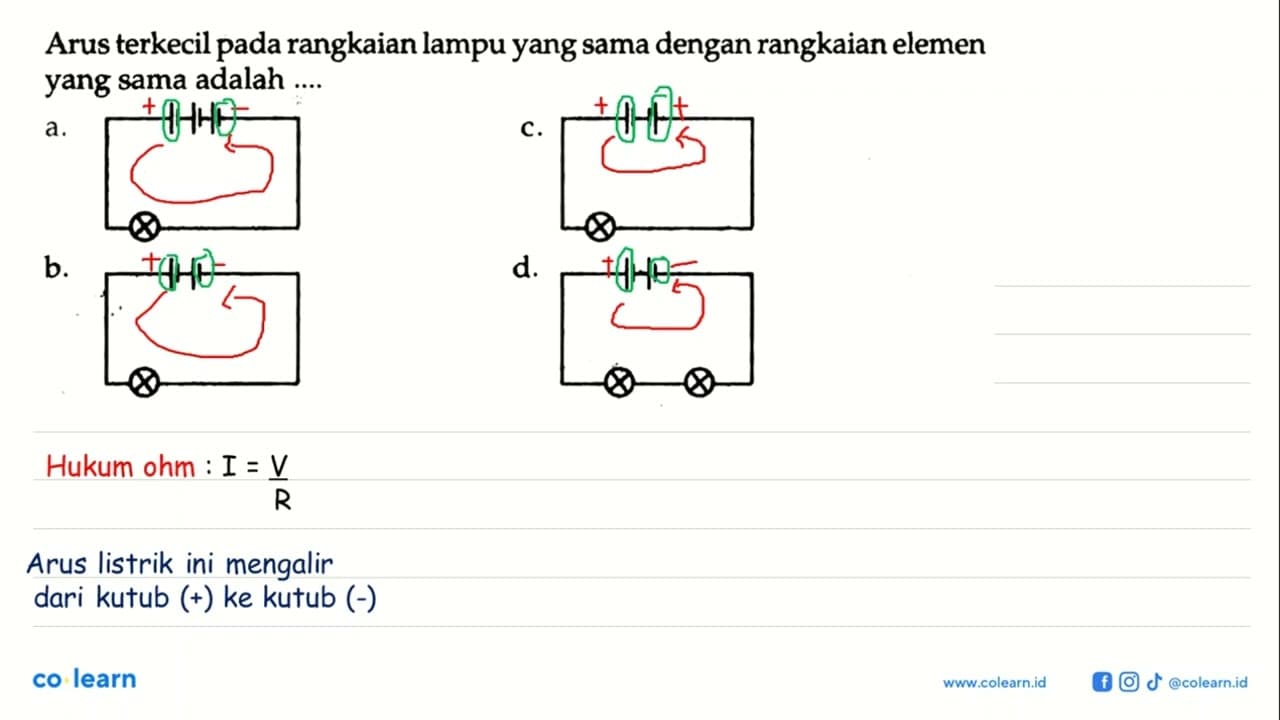 Arus terkecil pada rangkaian lampu yang sama dengan