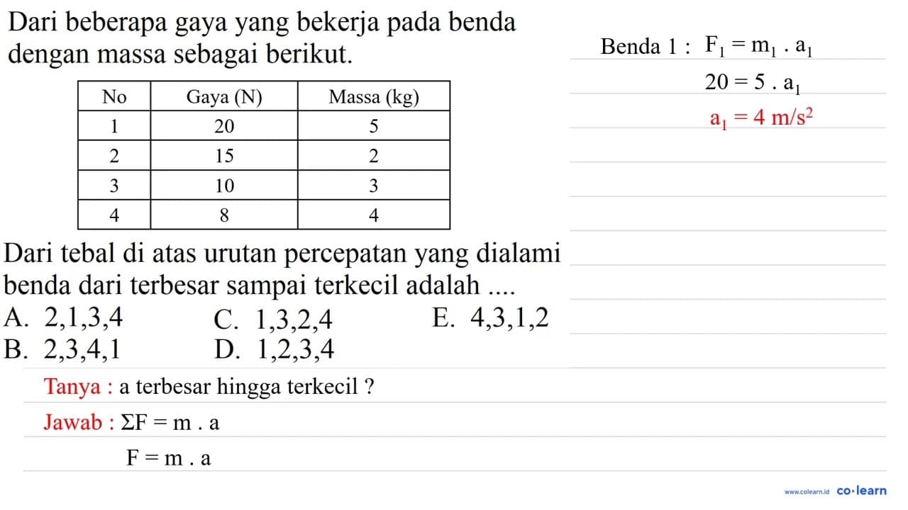 Dari beberapa gaya yang bekerja pada benda dengan massa