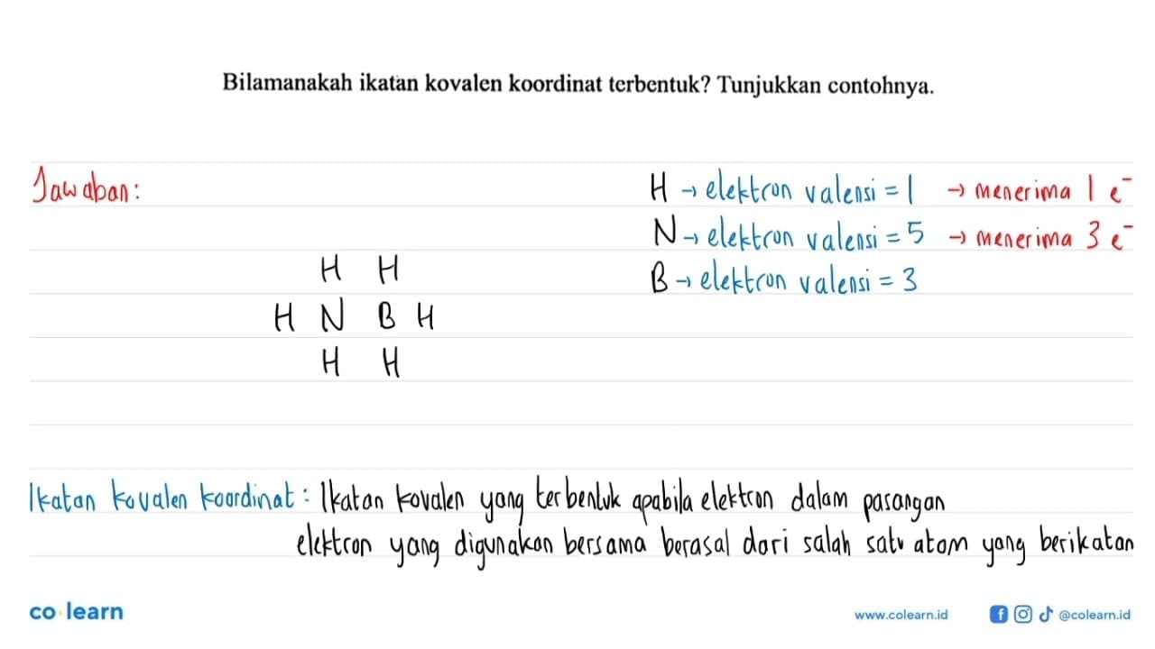 Bilamanakah ikatan kovalen koordinat terbentuk? Tunjukkan