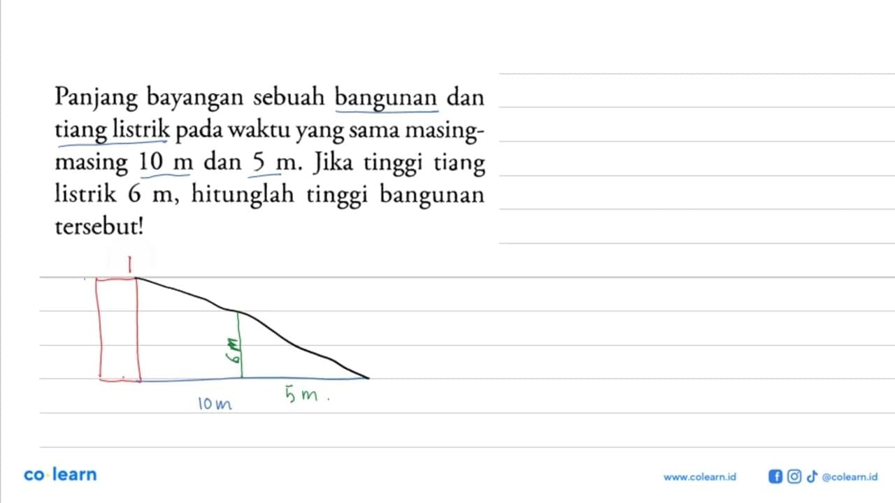 Panjang bayangan sebuah bangunan dan tiang listrik pada