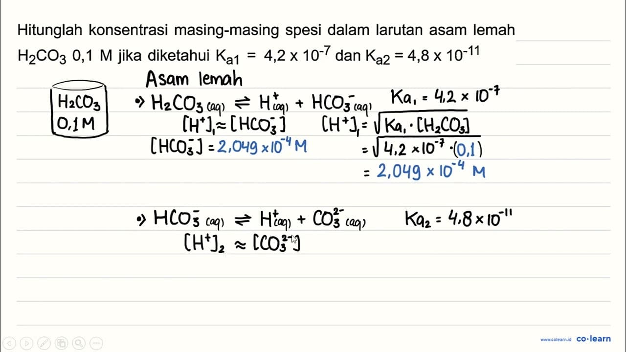 Hitunglah konsentrasi masing-masing spesi dalam larutan