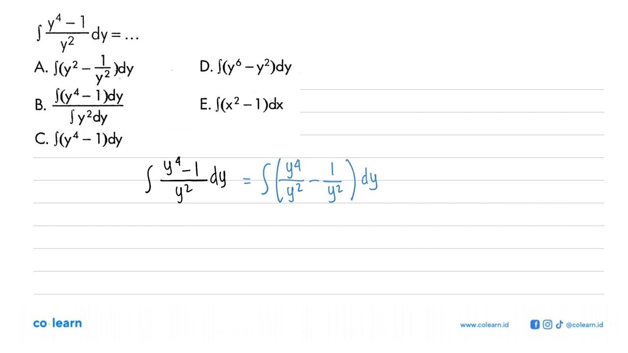 integral (y^4-1)/y^2 dy=....