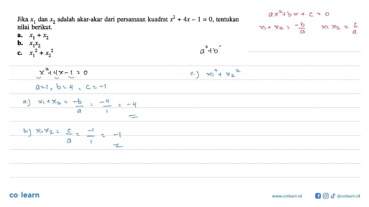 Jika x1 dan x2 adalah akar-akar dari persamaan kuadrat x^2