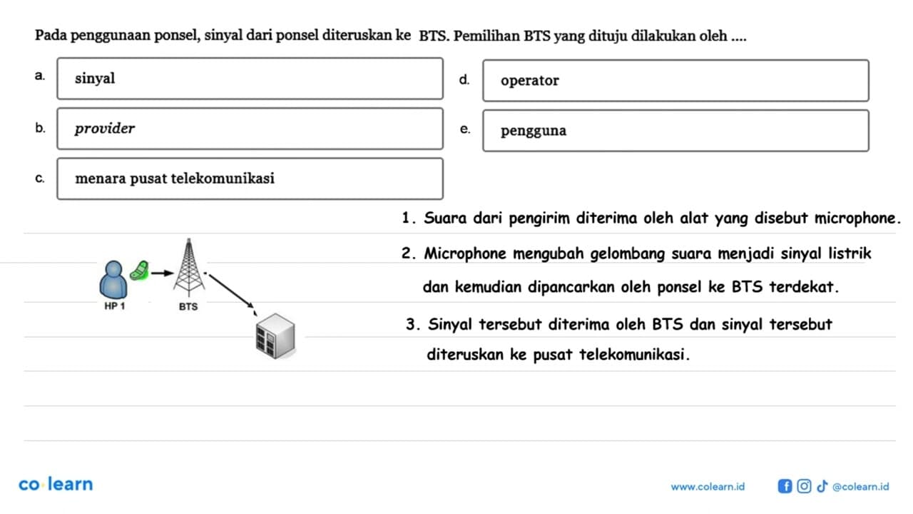 Pada penggunaan ponsel, sinyal dari ponsel diteruskan ke