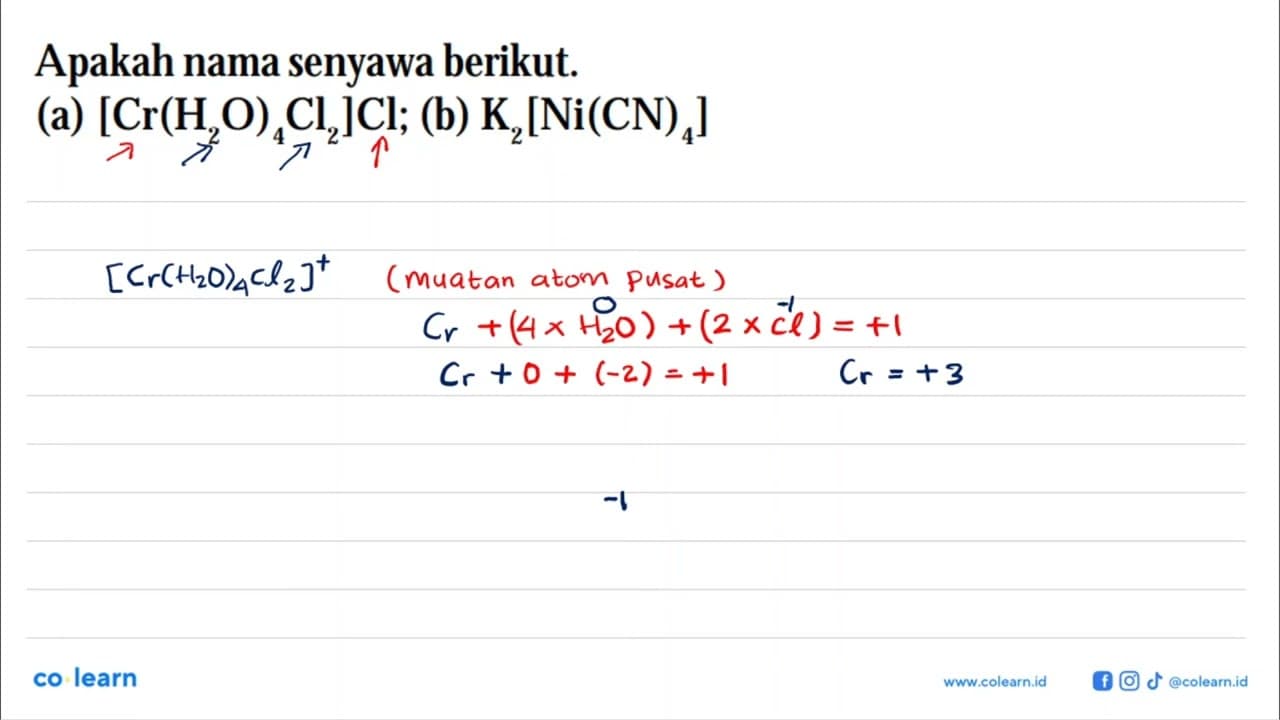 Apakah nama senyawa berikut. (a) [Cr(H2O)4Cl2]Cl; (b)