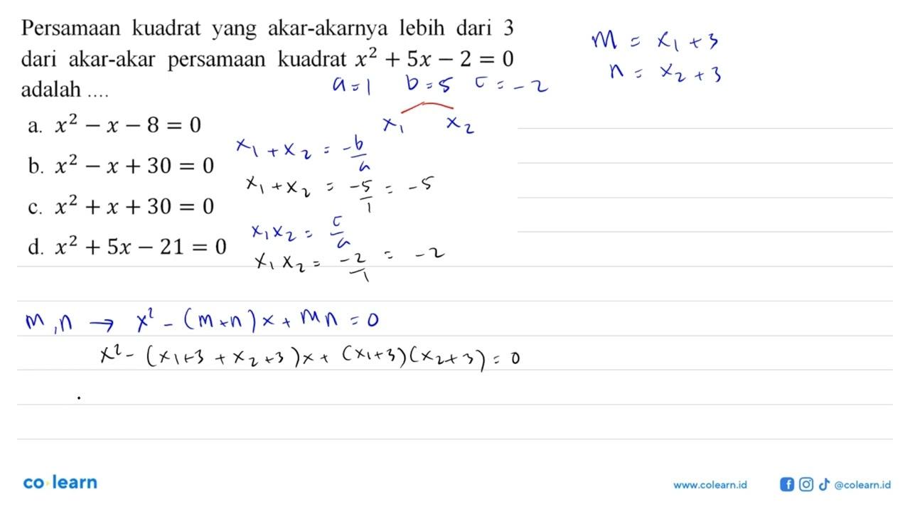 Persamaankuadrat yang akar-akarnya lebih dari 3 dari