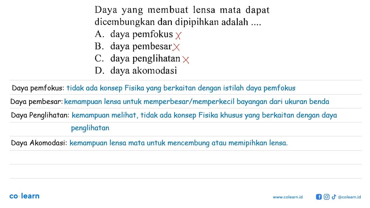 Daya yang membuat lensa mata dapat dicembungkan dan