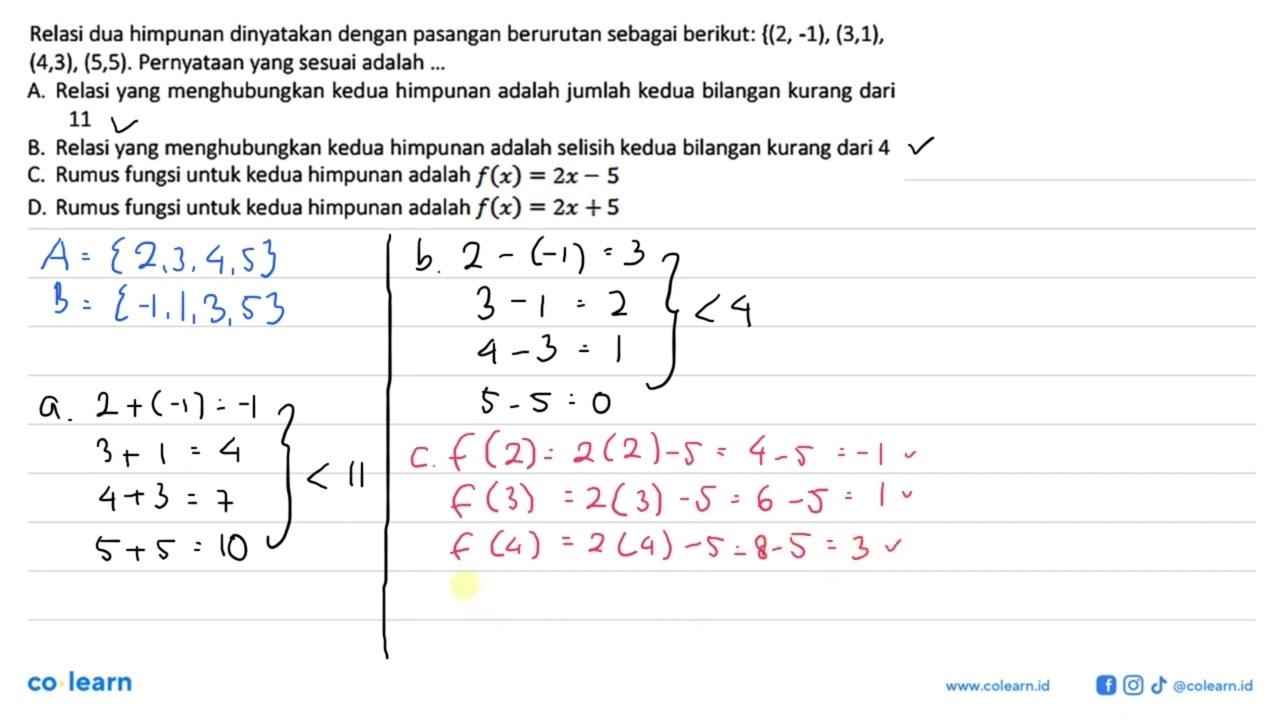 Relasi dua himpunan dinyatakan dengan pasangan berurutan