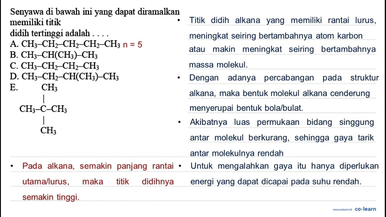 Senyawa di bawah ini yang dapat diramalkan memiliki titik