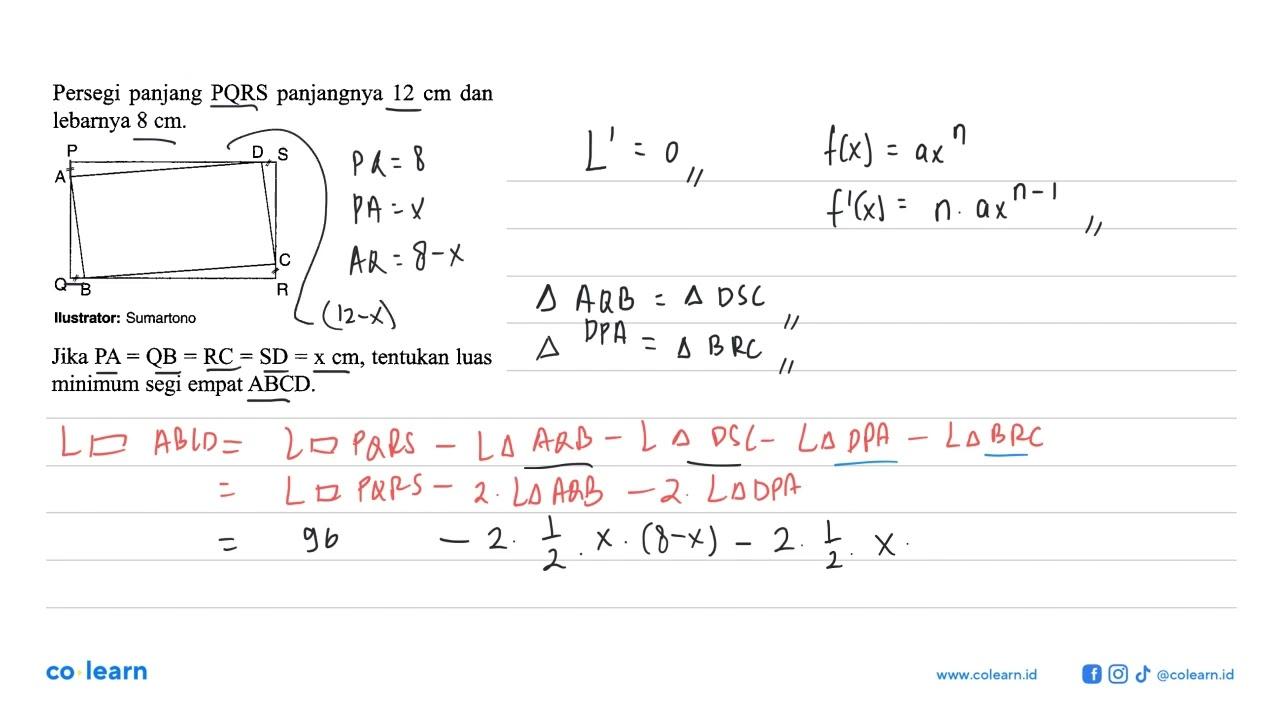 Persegi panjang PQRS panjangnya 12 cm dan lebarnya 8 cm. P