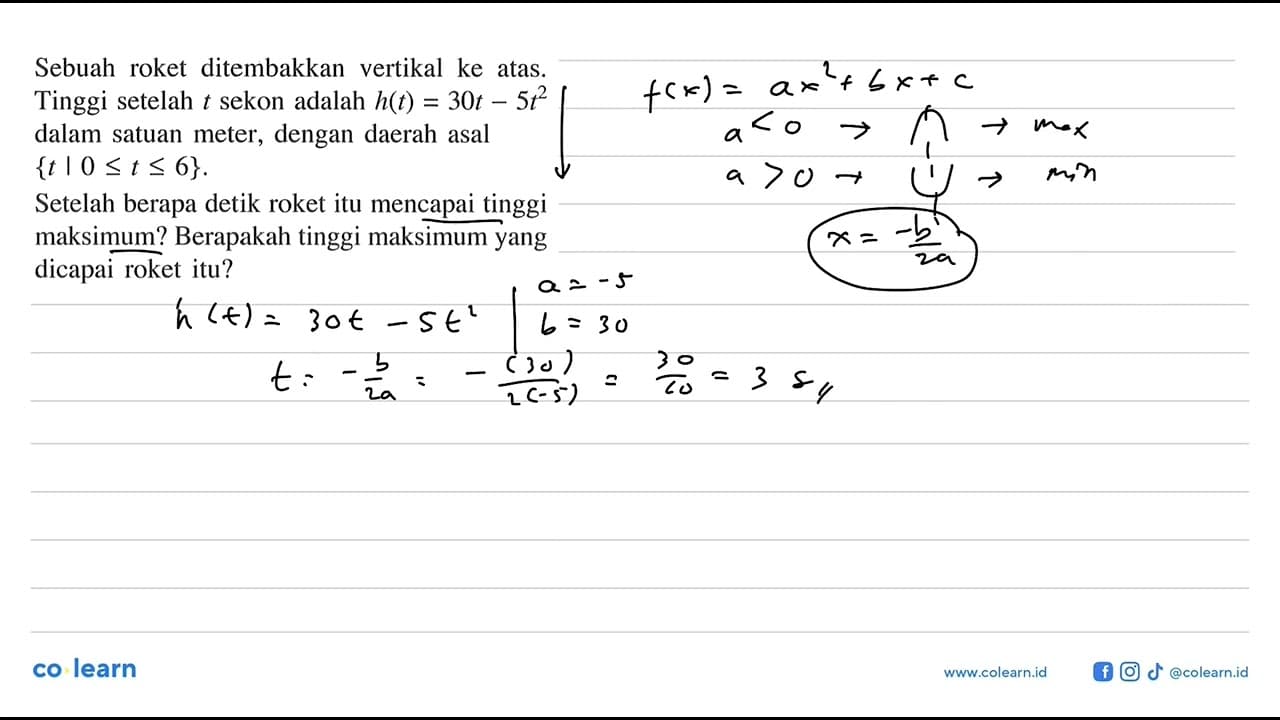 Sebuah roket ditembakkan vertikal ke atas. Tinggi setelah t