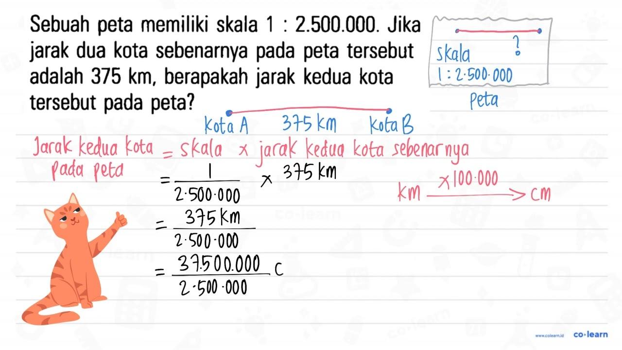 Sebuah peta memiliki skala 1 : 2.500.000. Jika jarak dua