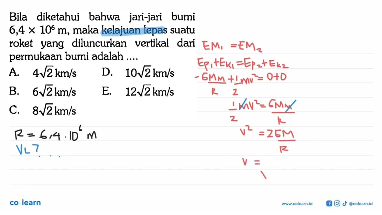 Bila diketahui bahwa jari-jari bumi 6,4x10^6 m, maka