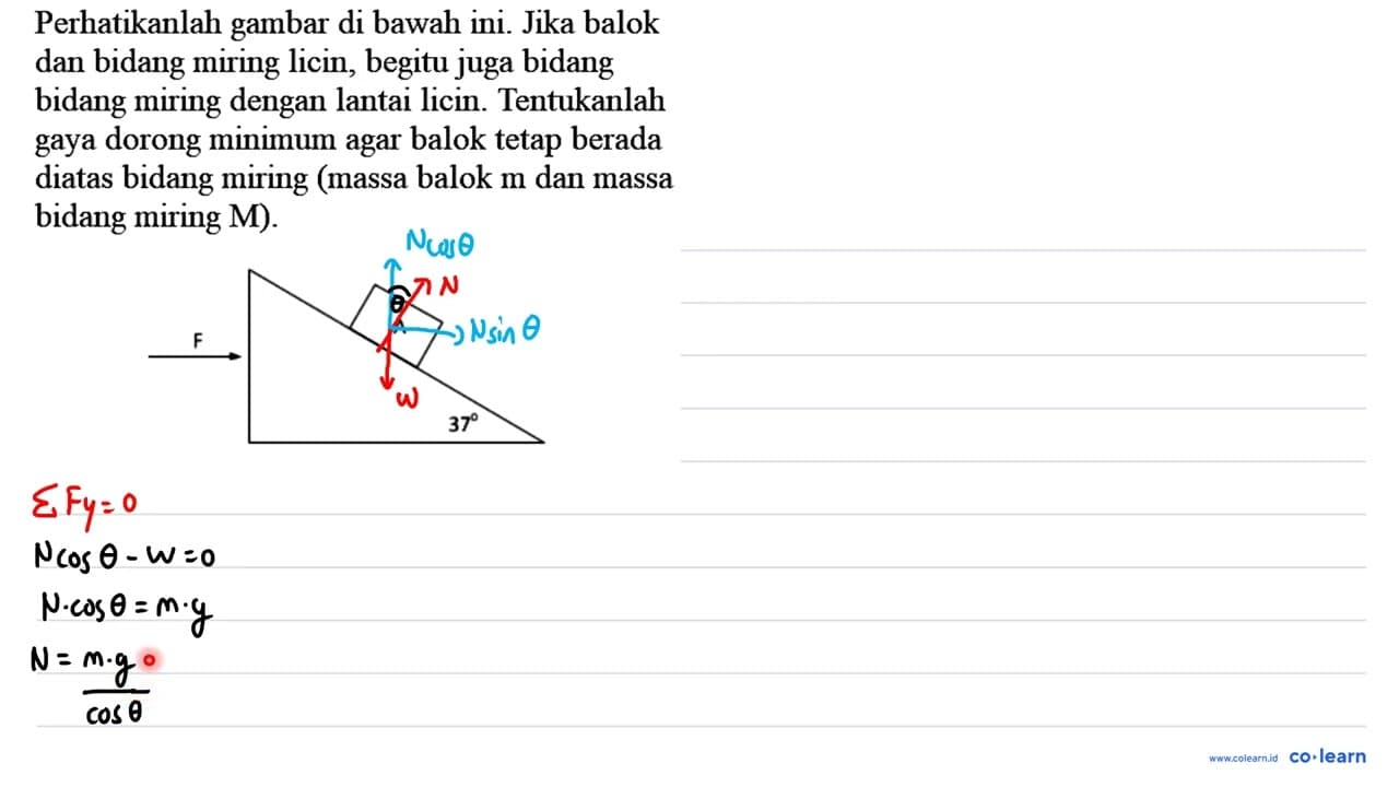 Perhatikanlah gambar di bawah ini. Jika balok dan bidang