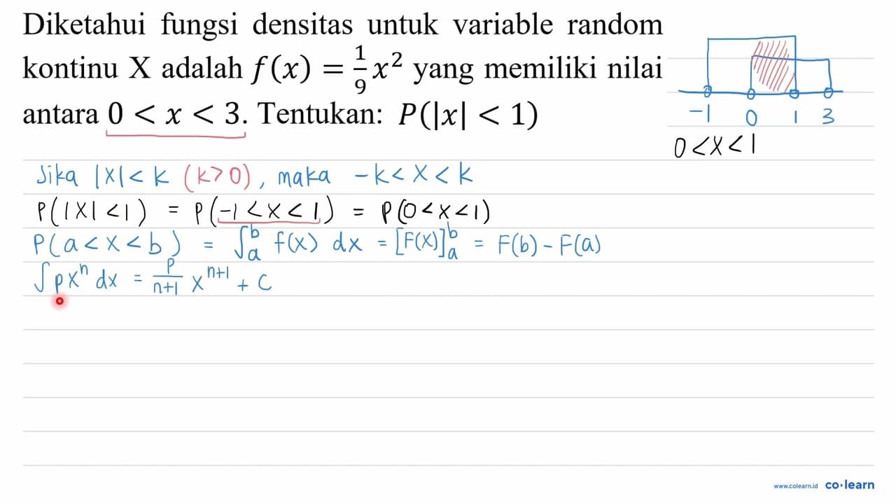 Diketahui fungsi densitas untuk variable random kontinu X