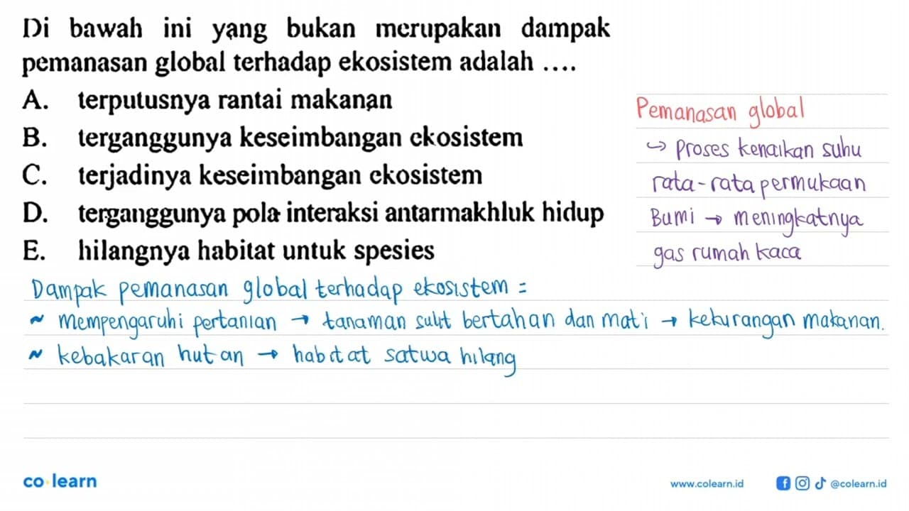 Di bawah ini yang bukan merupakan dampak pemanasan global